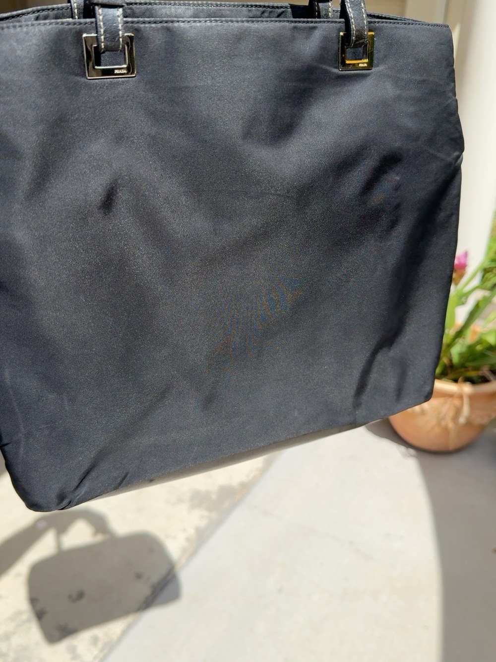 Prada Vintage Tessuto Black Nylon Shoulder Tote with Leather Top Handles Italy - Picture 15 of 17